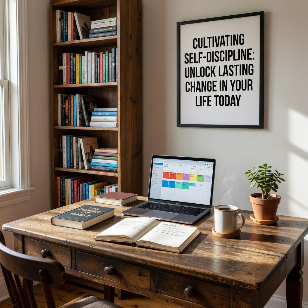 A serene path leading to a glowing horizon, symbolizing cultivating self-discipline for lasting personal change.