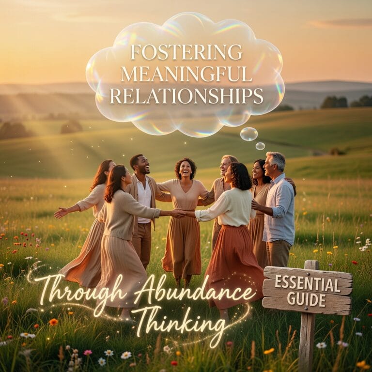 Illustration of people joyfully connecting in a vibrant circle, symbolizing abundance thinking and meaningful relationships.