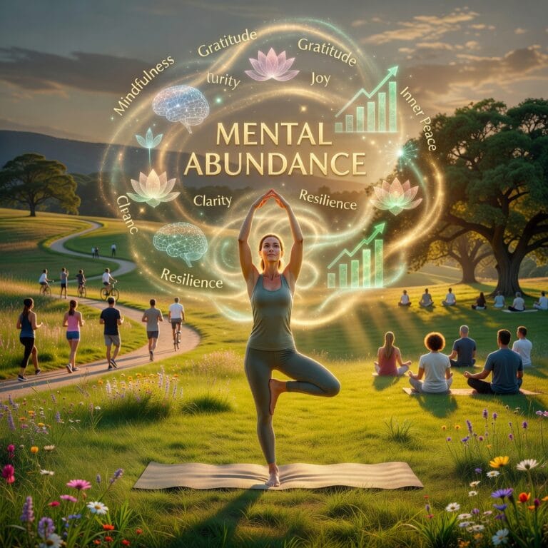 Vibrant illustration of a person in dynamic yoga pose amid glowing energy waves, symbolizing integration of physical health a