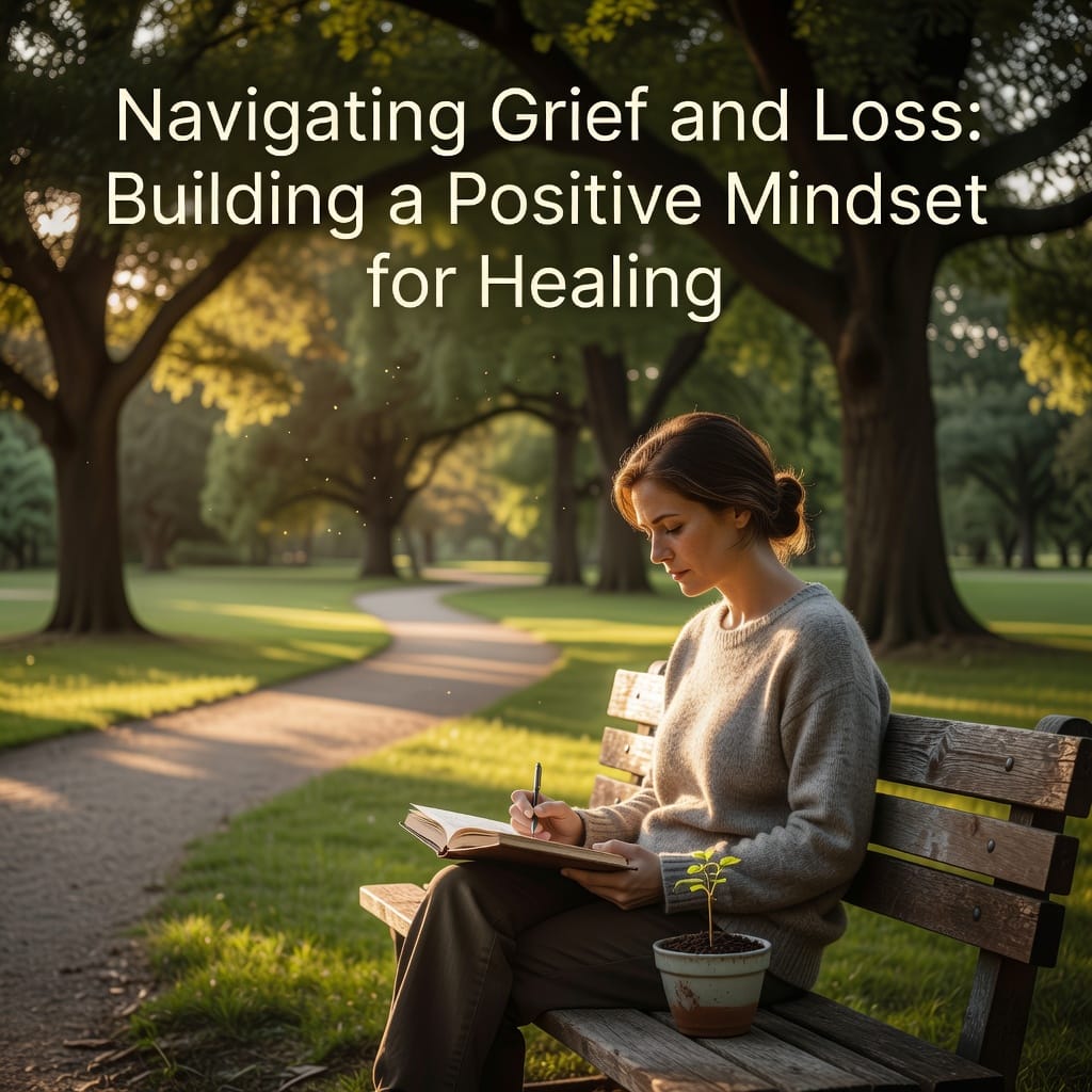 Navigating Grief and Loss: Building a Positive Mindset for Healing 3 A serene path through foggy woods emerging into sunlight, symbolizing navigating grief and loss toward healing.