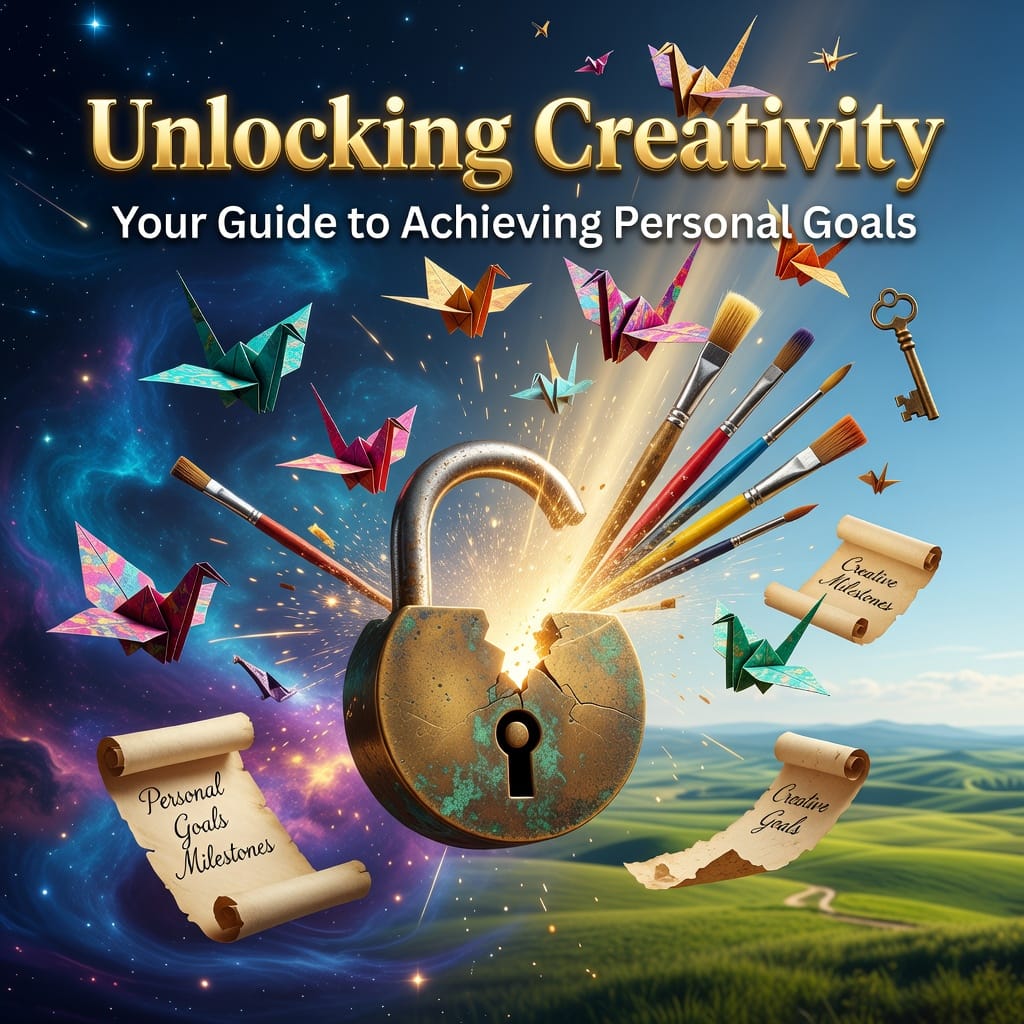Unlocking Creativity: Your Guide to Achieving Personal Goals 2 Illustration of a glowing key unlocking a creative brain, guiding path to personal goals.